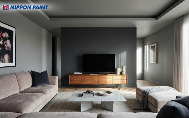 Màu ghi đậm mang lại sự tinh tế cho phòng khách của bạn