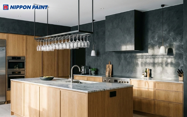 Màu ghi đậm tạo chiều sâu cho căn bếp của bạn