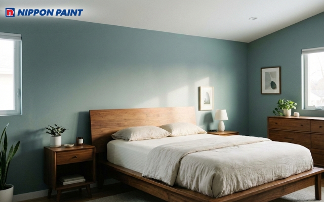Phòng ngủ sơn màu xanh ghi sẽ mang lại sự yên tĩnh và thư thái