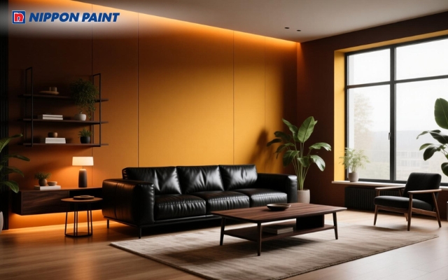 Màu sơn hổ phách nhạt giúp phòng khách sáng hơn, tạo cảm giác ấm cúng và thân thiện