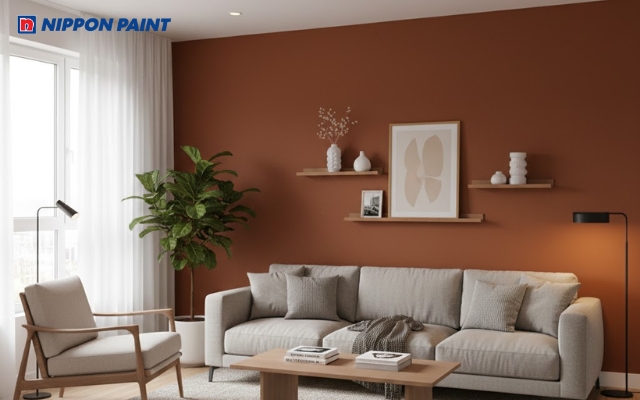 Sơn nội thất màu hổ phách tạo điểm nhấn ấm áp và tăng giá trị thẩm mỹ cho không gian