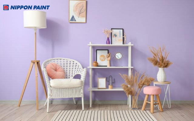 Lilac phối trắng tạo không gian sáng thoáng, mang nét hiện đại tinh gọn