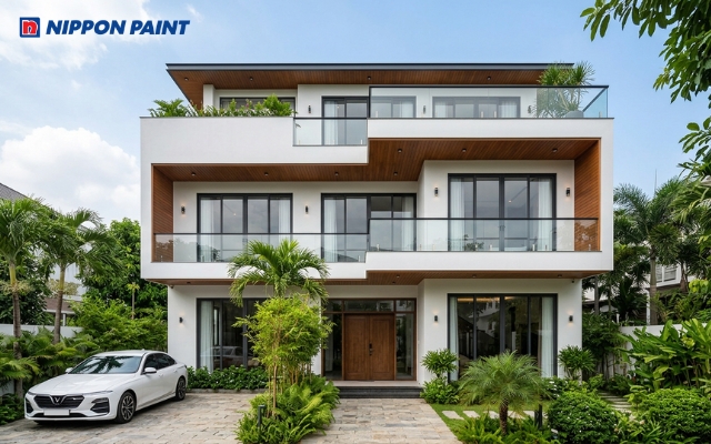 Sơn mặt tiền biệt thự màu trắng (BS 9102) mang đến cảm giác hiện đại, tươi mới cho gia chủ
