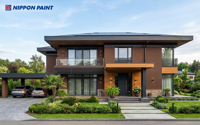 Sơn mặt tiền biệt thự màu nâu (38B - 3D) mang đến không gian cổ điển cho gia chủ