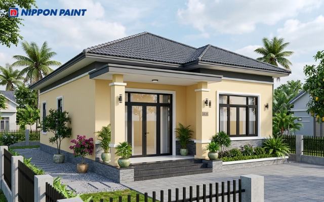 Mặt tiền nhà cấp 4 sơn màu vàng kem Panama (31B - 2T) mang đến vẻ đẹp dịu nhẹ, tinh tế