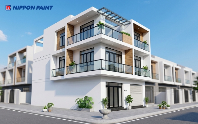 Mẫu sơn trang trí mặt tiền màu trắng sang trọng