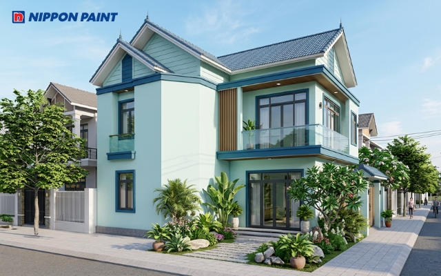 Nhà phố mái Thái sơn Eva 50A, điểm nhấn Alpha 50C tạo cảm giác thanh thoát, mát mẻ