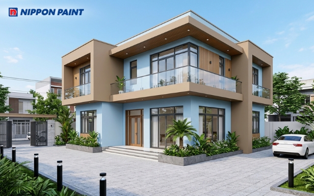 Mặt tiền biệt thự sơn Clear Sky và Tropic Tan tạo không gian sống độc đáo, cá tính