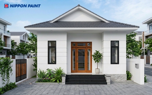 Mặt tiền nhà cấp 4 sơn màu trắng (BS 9102) mang đến không gian thanh lịch, trang trọng