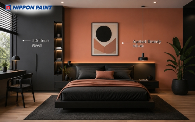 Nội thất màu đen (Jet Black - 78A-1A) giúp tường màu mơ (Apricot Brandy - 16B - 4D) nổi bật hơn