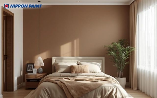 Phối nâu trầm và trắng kem giúp tạo chiều sâu và sự tĩnh lặng cho phòng ngủ