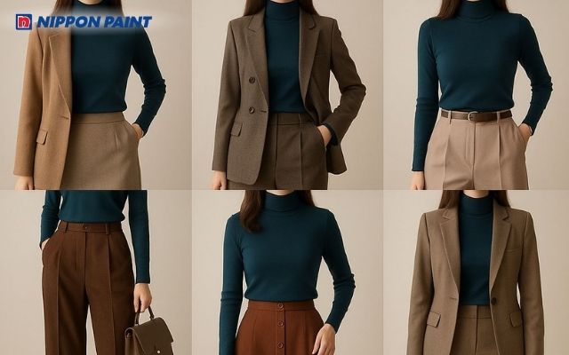 Nếu yêu thích màu nâu, bạn có thể phối với màu xanh dương, đỏ, vàng để tạo điểm nhấn khác biệt