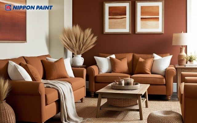 Phối nâu trầm với trắng sáng giúp phòng khách trông sáng sủa và hiện đại hơn