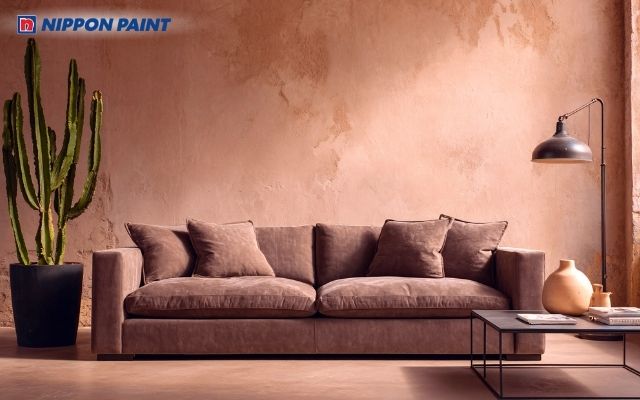 Phối màu nâu gạch trong phòng khách mang lại cảm giác thư thái, tĩnh lặng