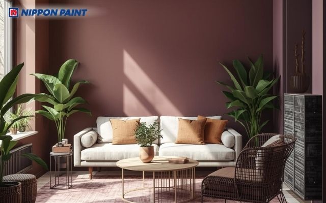 Sơn nâu trầm tạo nên một không gian phòng khách sang trọng, thanh lịch và cổ điển