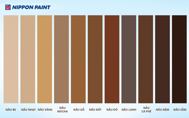 11 sắc độ màu nâu từ nhạt đến đậm, phù hợp nhiều phong cách nội thất và thời trang hiện đại