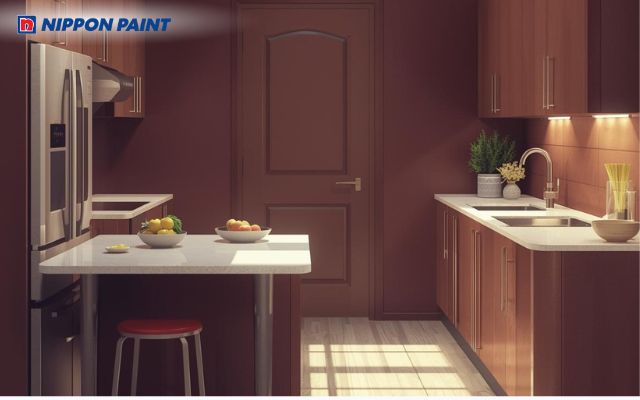 Không gian bếp hài hòa, gần gũi nhờ gam nâu đất, mang lại cảm giác đầm ấm, quây quần