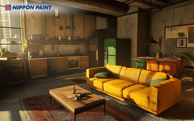 Nâu đất kết hợp vàng tạo không gian ấm cúng và thu hút ánh nhìn