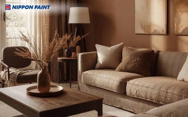 Phối màu nâu theo từng sắc độ đậm nhạt mang lại cảm giác ấm áp và thư thái cho căn phòng