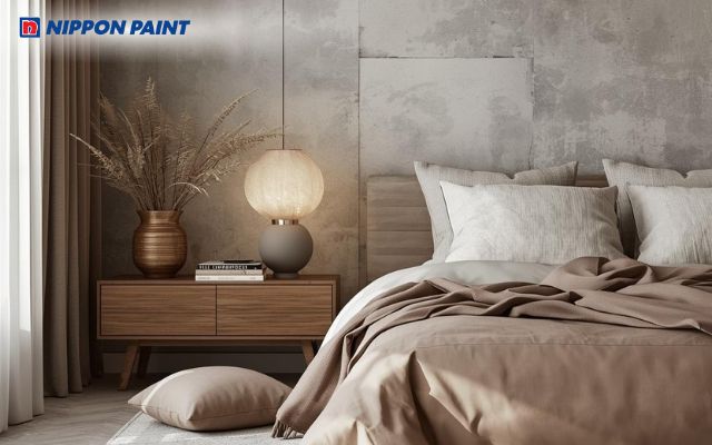 Sự kết hợp giữa nâu và xám mang lại vẻ đẹp thanh lịch và sang trọng cho phòng ngủ