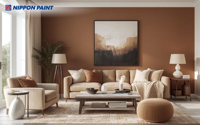 Sự kết hợp nâu đất và trắng mang lại vẻ đẹp hiện đại, sang trọng, phù hợp với nhiều không gian