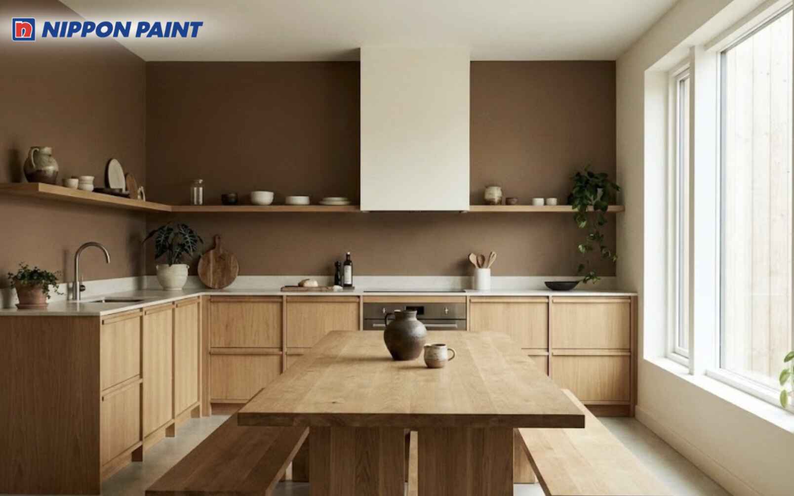 Sử dụng nâu mocha làm nền để làm nổi bật nội thất và vật liệu trang trí