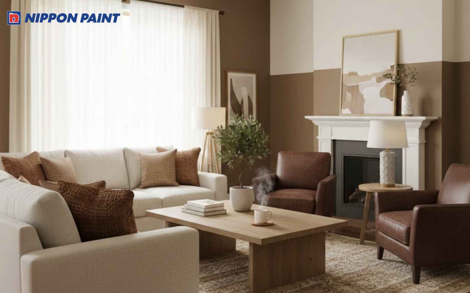 Phối nâu mocha với trắng hoặc kem giúp không gian sáng và cân bằng hơn