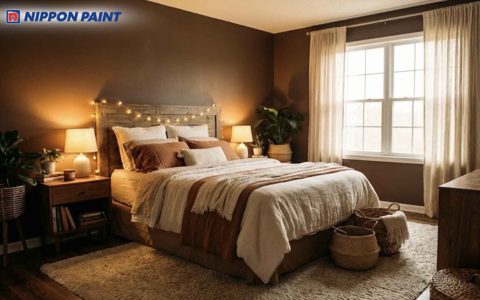 Phòng ngủ màu nâu mocha tạo cảm giác ổn định và dễ chịu khi nghỉ ngơi