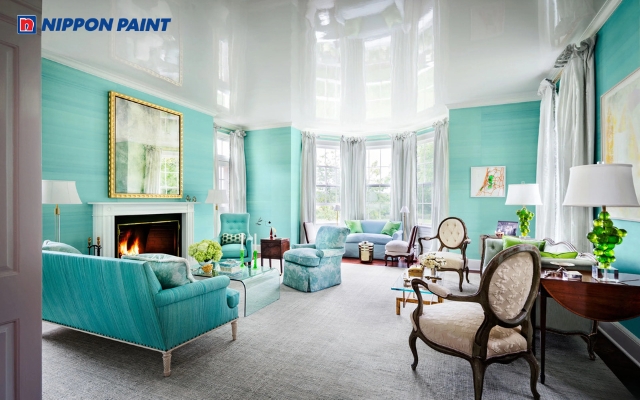 Sử dụng sơn tông xanh ngọc bích tạo vẻ đẹp tinh tế hiện đại giúp không gian trở nên thoáng đãng hơn