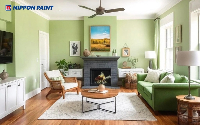 Gam màu xanh lá cây tươi mát giúp giảm căng thẳng và mệt mỏi cho gia chủ