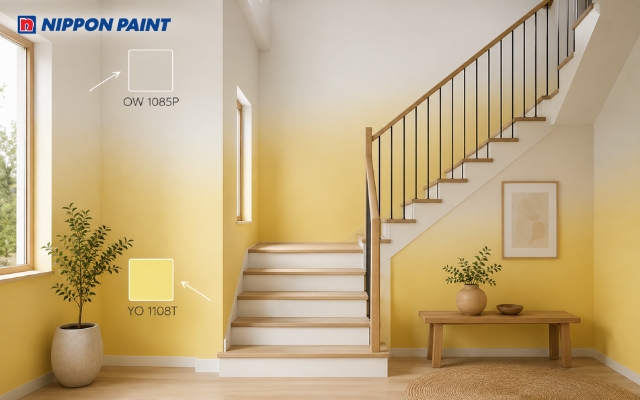 Cầu thang nổi bật với hiệu ứng sơn ombre chuyển sắc