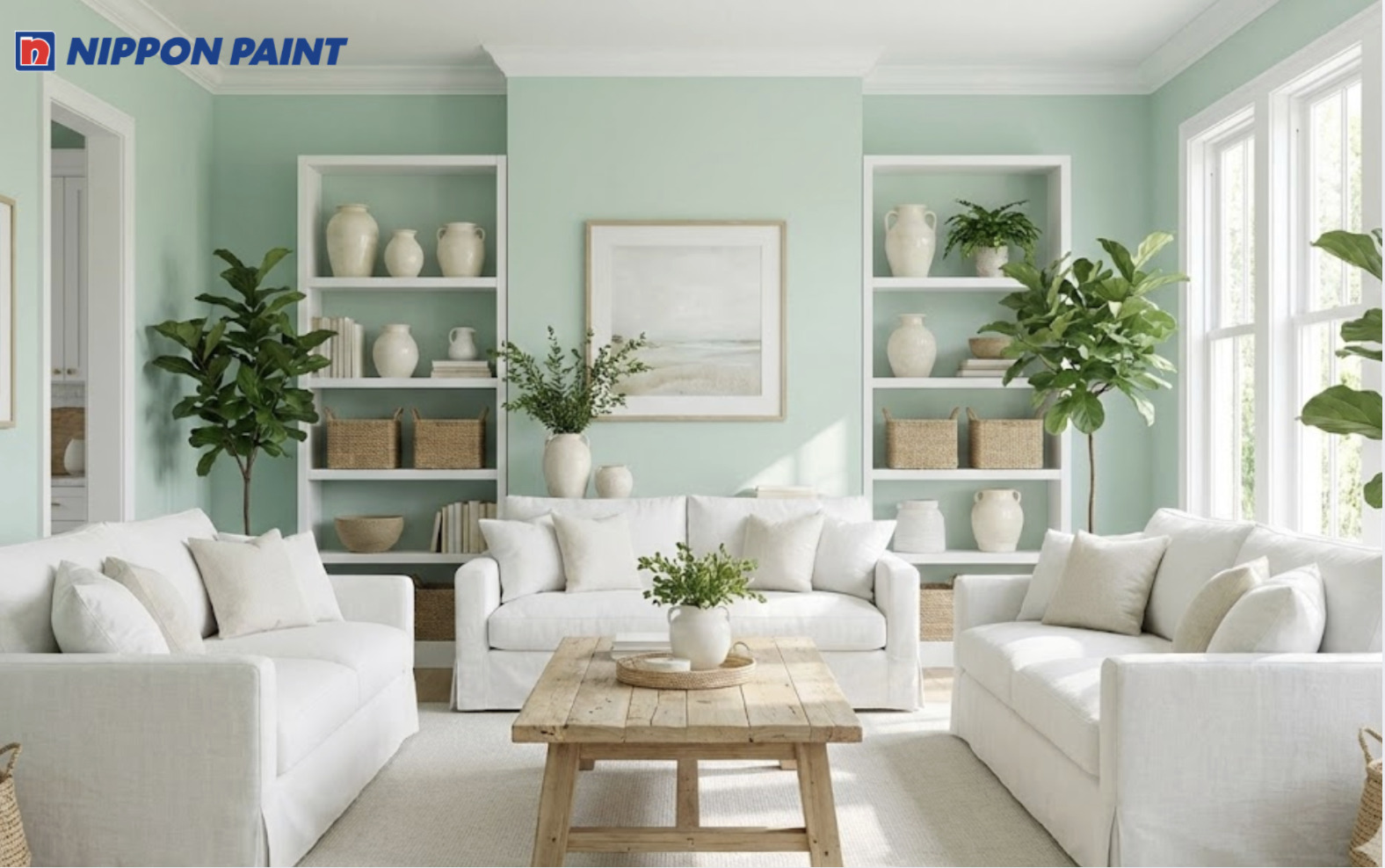 Gam pastel xanh lá giúp phòng thoáng đãng và gần gũi với thiên nhiên