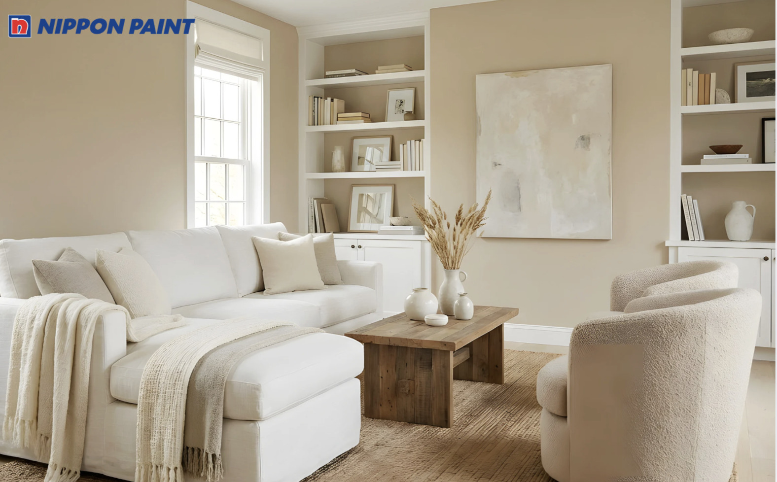 Màu pastel be nhạt, hồng phấn dễ phối cùng sofa vải và nội thất gỗ, tạo tổng thể hài hòa