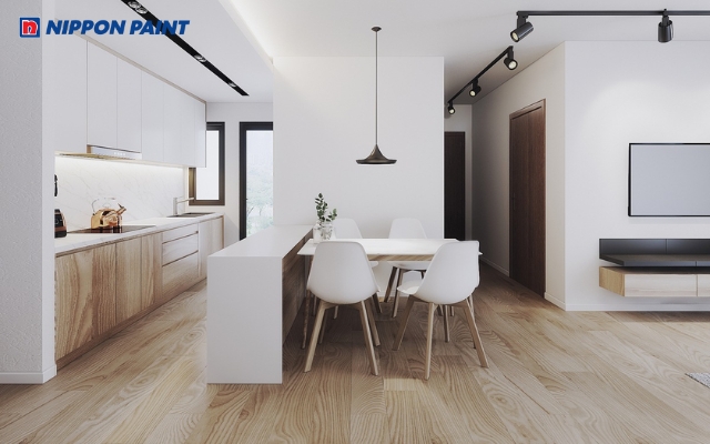 Mẫu 1: Phòng bếp tông trắng, ghi sáng cùng thiết kế tối giản, tinh khiết và sang trọng