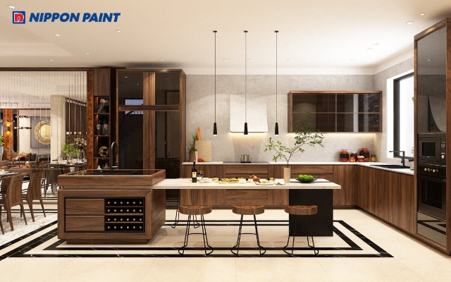 Mẫu 1: Phòng bếp nâu đất, kem mang lại cảm giác vững chãi, ổn định