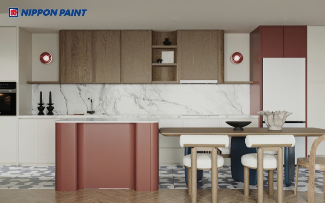 Phối nhiều màu sơn cho nhà bếp giúp không gian vừa tinh tế, vừa ấn tượng