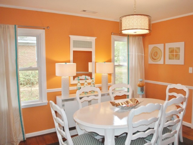 Thiết kế màu sơn cho phòng ăn phong cách hiện đại với màu Orange Bouquet