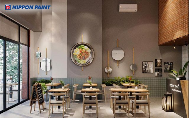 Màu sơn cho quán cà phê theo phong cách văn phòng hiện đại nên dùng gam màu nâu ấm cúng