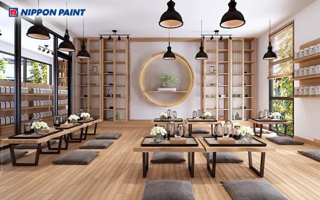 Không gian quán cà phê Nhật Bản mộc mạc, yên bình với màu trắng tối giản nhưng tinh tế