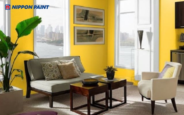 Thiết kế không gian quán hiện đại với màu Mayan Yellow