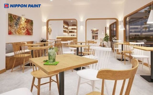 Mẫu 13: Chọn màu cho quán cà phê với màu kem ấm áp, nhẹ nhàng và gần gũi