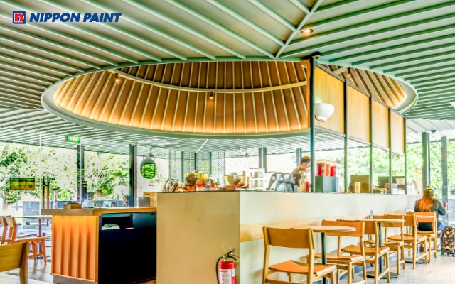 Thiết kế sơn quán cà phê với màu Grass Green