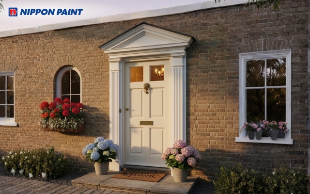 Mẫu 3: Sơn cửa gỗ màu kem tạo vẻ nhẹ nhàng, ấm cúng, phù hợp các hướng Tây, Bắc, Tây Bắc và Nam