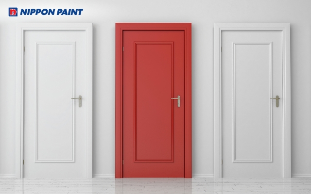 Mẫu 4: Cửa gỗ màu đỏ tạo cảm giác năng động, may mắn, phù hợp các hướng Nam, Tây Nam, Đông Bắc và Bắc