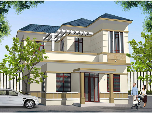 Mẫu 39: Mặt tiền biệt thự sơn Clear Sky và Tropic Tan tạo không gian sống độc đáo, cá tính