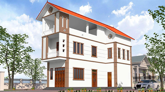 Mẫu 4: Dùng màu Summer Blue (OW057) để giúp phần mặt tiền trông sáng sủa, rộng rãi hơn