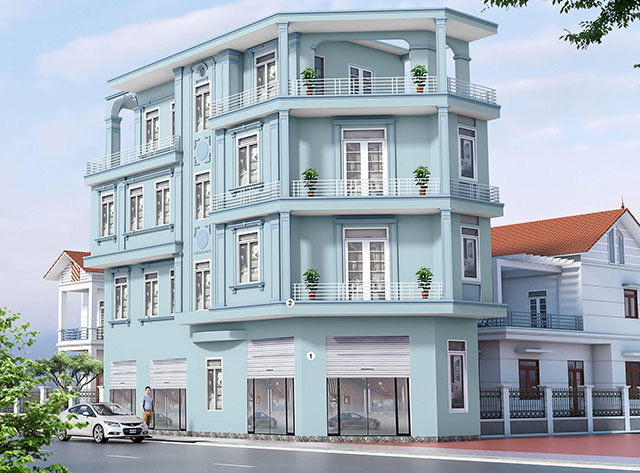 Mẫu 37: Mặt tiền biệt thự sơn màu Forget-Me-Not và Blue Fox Frost tạo vẻ hài hòa, thanh nhã