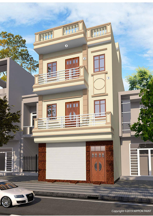 Mẫu 8: Mặt tiền nhà phố sơn vàng Glisten và Carlsbad Canyon tạo vẻ sáng, rạng rỡ