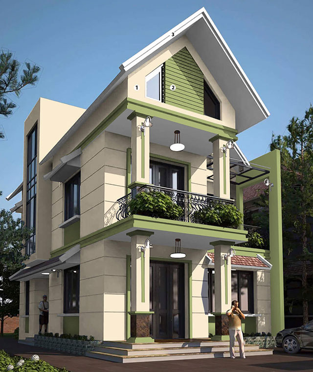 Mẫu 9: Nhà phố mái Thái sơn Eva 50A, điểm nhấn Alpha 50C tạo cảm giác thanh thoát, mát mẻ