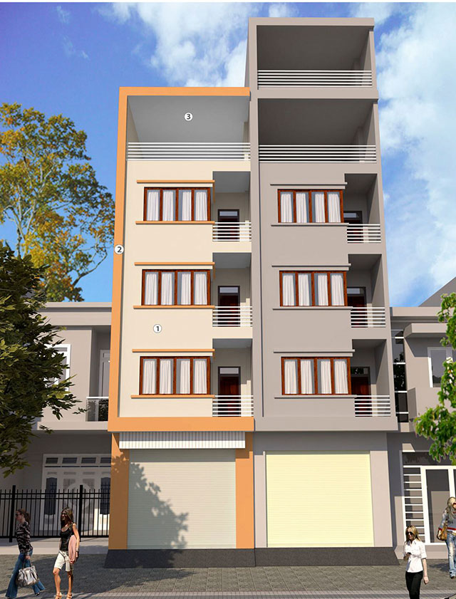 Mẫu 11: Mặt tiền nhà phố sơn Orange Scent và Tangerine tạo vẻ tươi sáng, ấm áp